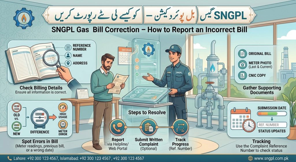 SNGPL Gas Bill Correction for an incorrect gas bill