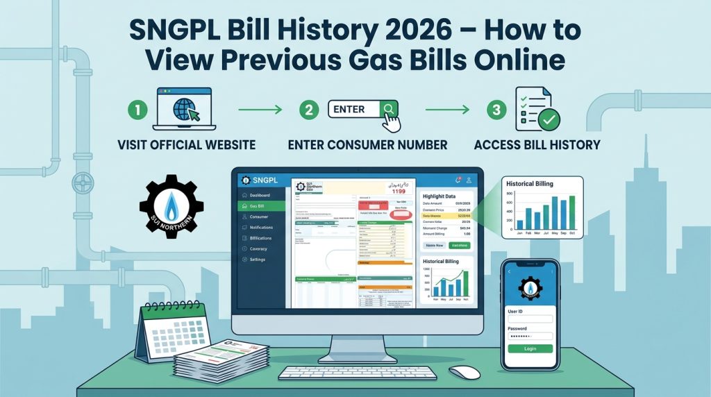 SNGPL Bill History 2026 previous gas bills online