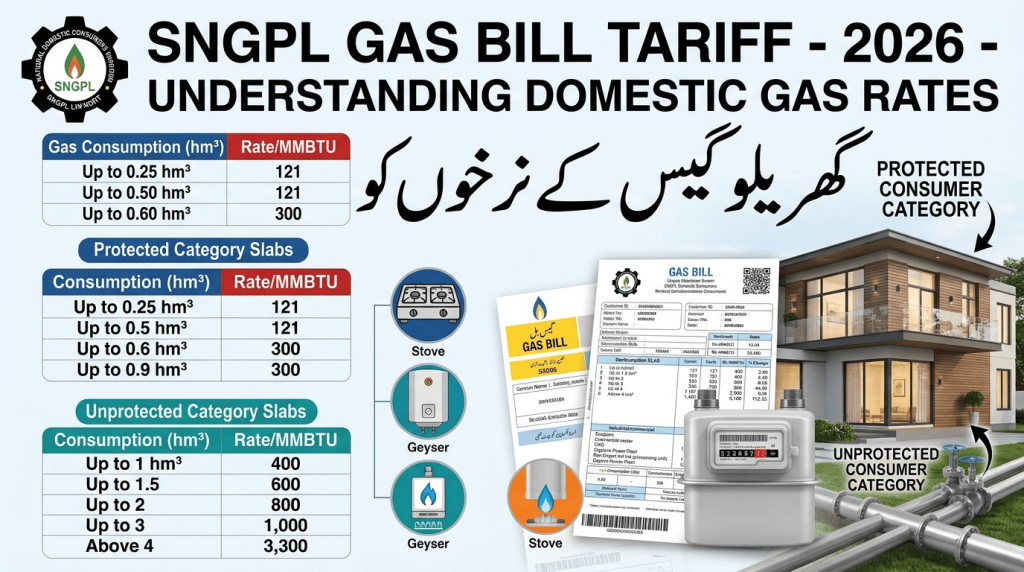 SNGPL Gas Bill Tariff 2026