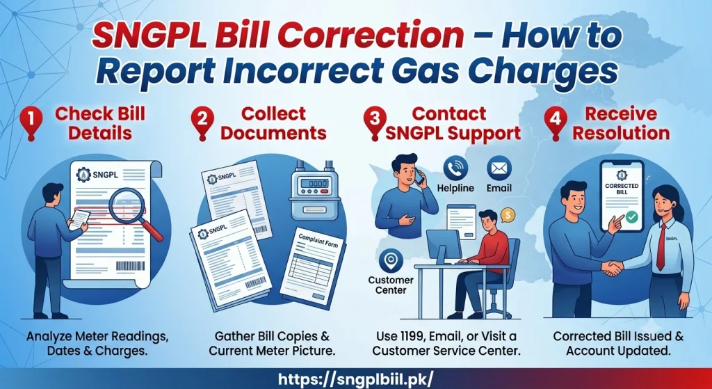 SNGPL Bill Correction guide for reporting incorrect gas charges