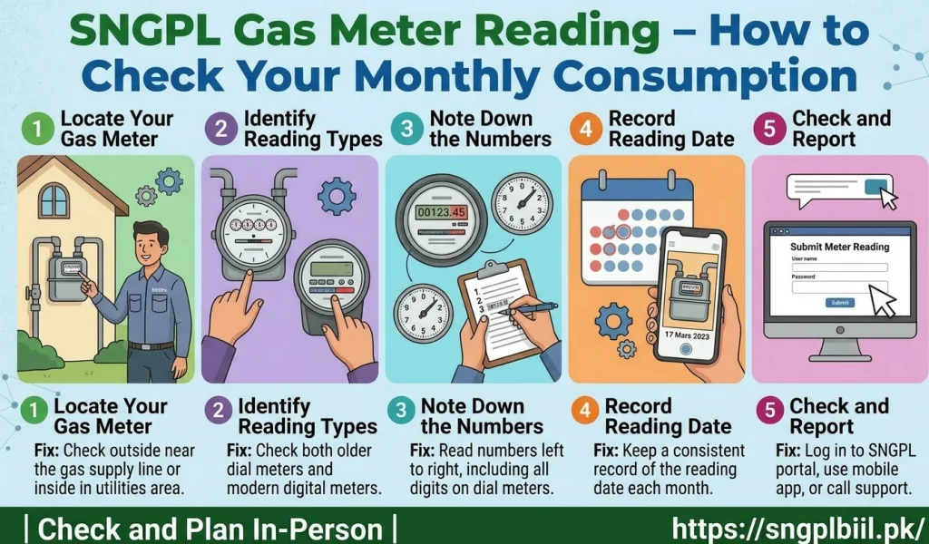 SNGPL Gas Meter Reading guide for checking monthly gas consumption
