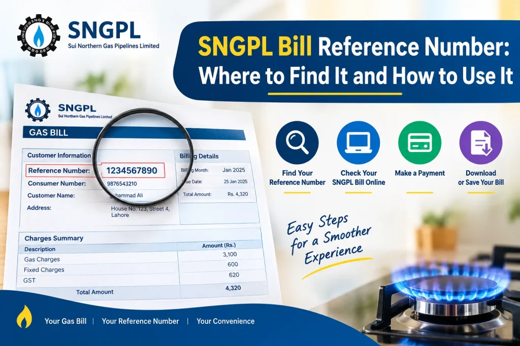SNGPL Bill Reference Number location on a gas bill