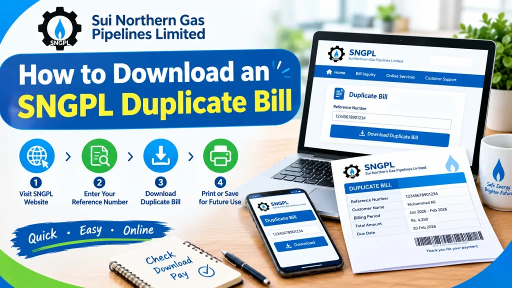 How to download an SNGPL duplicate bill online using a reference number Copy filenameCopy alt text
