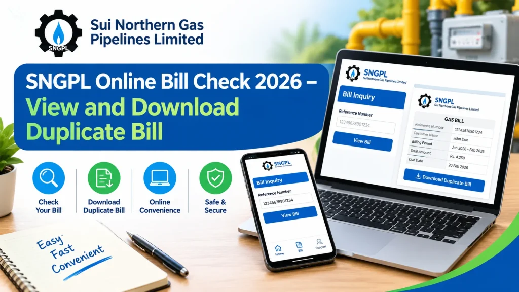 SNGPL Bill online check 2026 and duplicate gas bill download